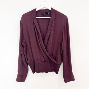 Theory Silk Wrap Style Blouse Top Burgundy Size Large